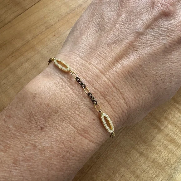 Freida Rothman 2-tone black rhodium and matte gold bracelet w/pave CZs - Picture 4 of 4